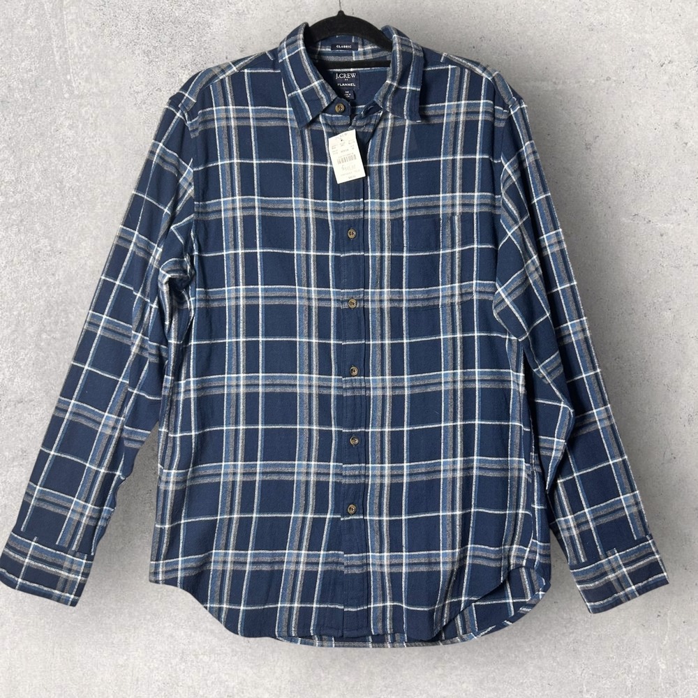 NEW J.Crew Flannel Shirt‎ Mens M Blue Plaid Button Up Long Sleeve Casual Outdoor